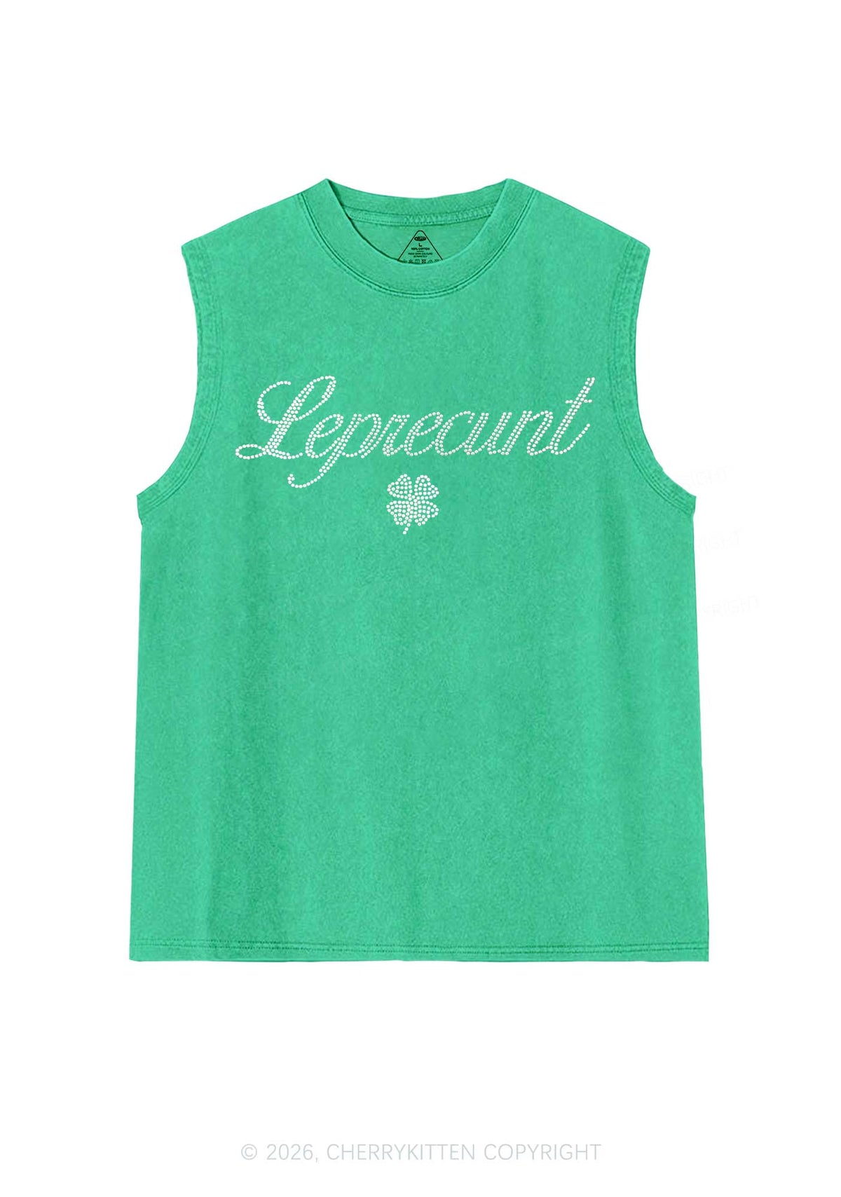 Rhinestone Leprecunt Y2K Washed Muscle Tank Cherrykitten