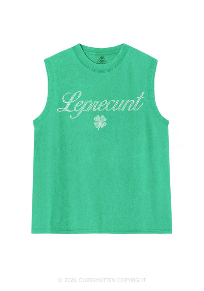 Rhinestone Leprecunt Y2K Washed Muscle Tank Cherrykitten