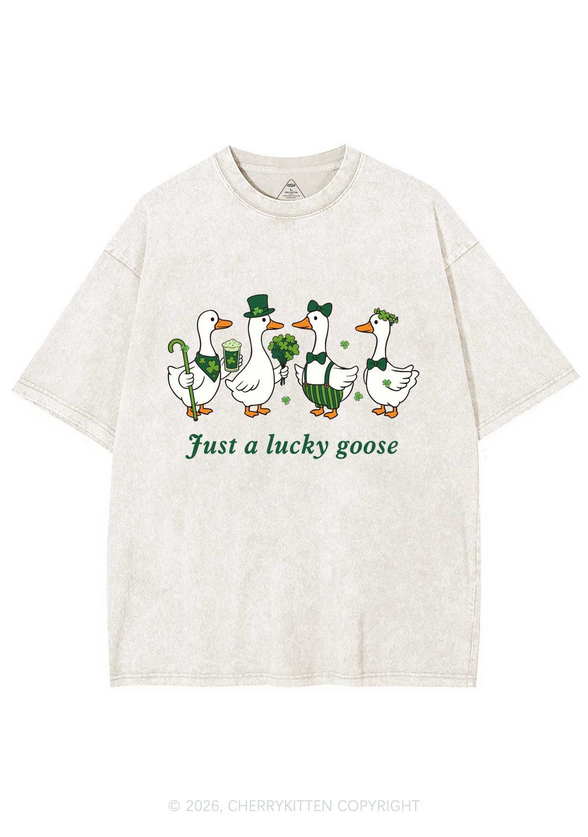 Just A Lucky Goose St Patricks Y2K Shirts Washed Tee Cherrykitten
