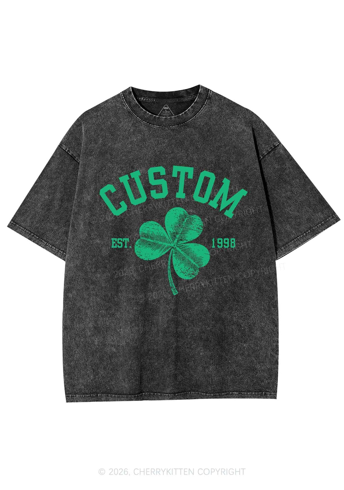Custom Text Shamrock St Patricks Y2K Shirts Washed Tee Cherrykitten