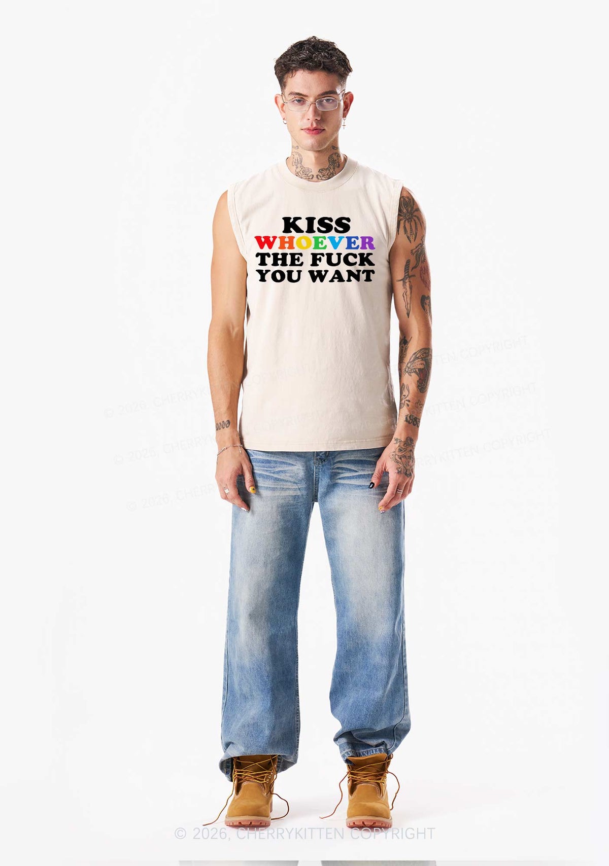 Kiss Whoever You Want Pride Y2K Washed Muscle Tank Cherrykitten