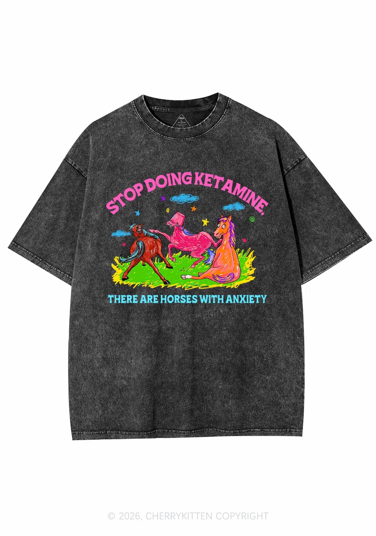 Horses With Anxiety Y2K Shirts Washed Tee Cherrykitten