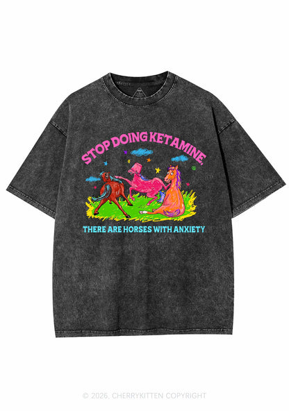 Horses With Anxiety Y2K Shirts Washed Tee Cherrykitten