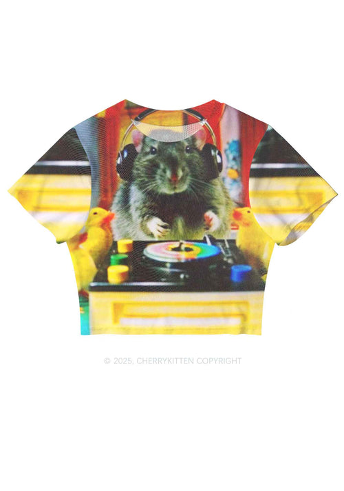 DJ Rat Duck Y2K Mesh Crop Top Cherrykitten