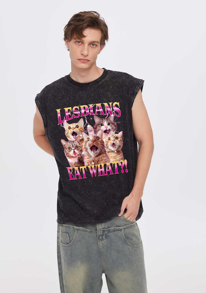 Funny Lesbian Cat Pride Y2K Washed Muscle Tank Cherrykitten