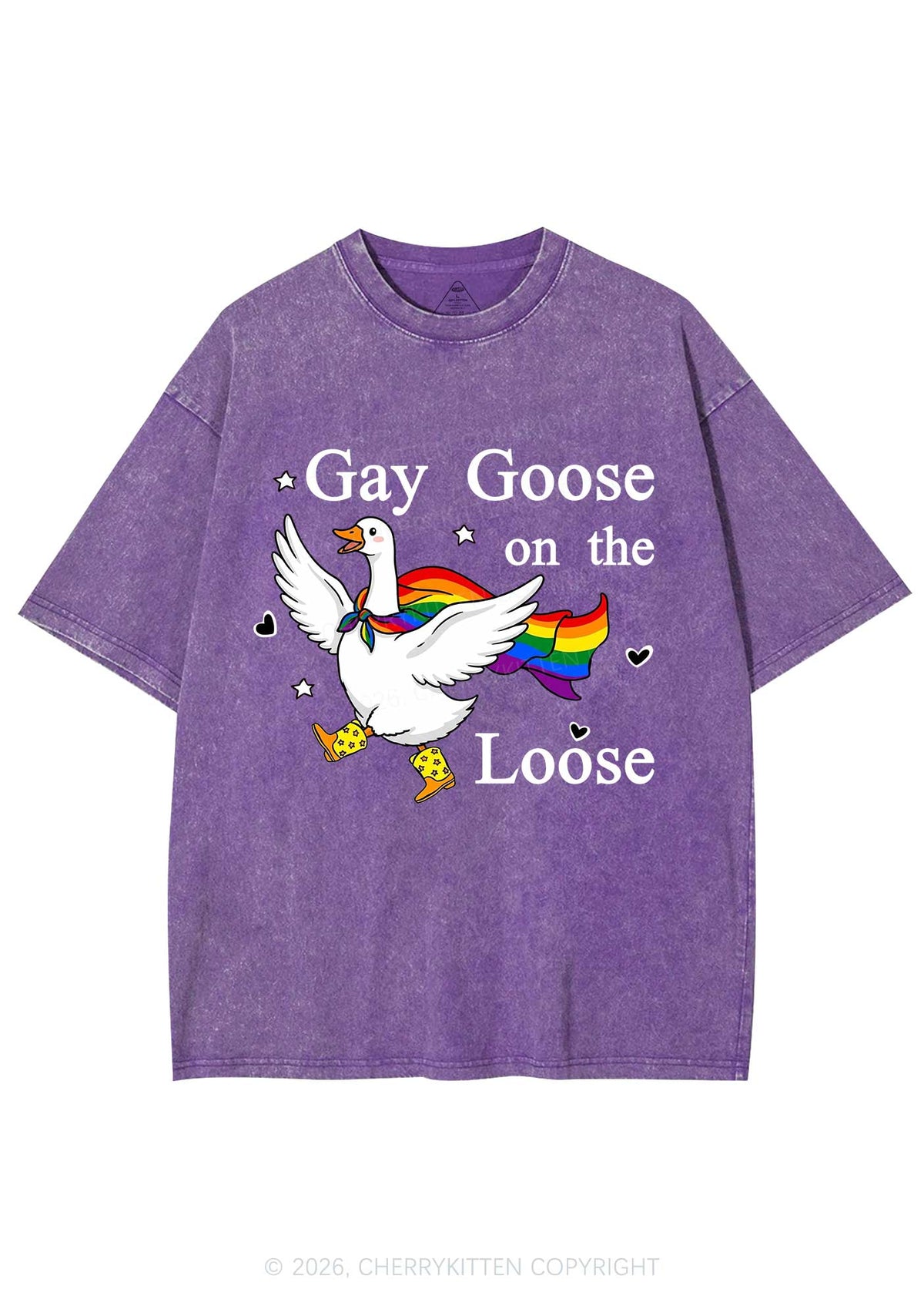 Gay Goose On The Loose Pride Y2K Shirts Washed Tee Cherrykitten