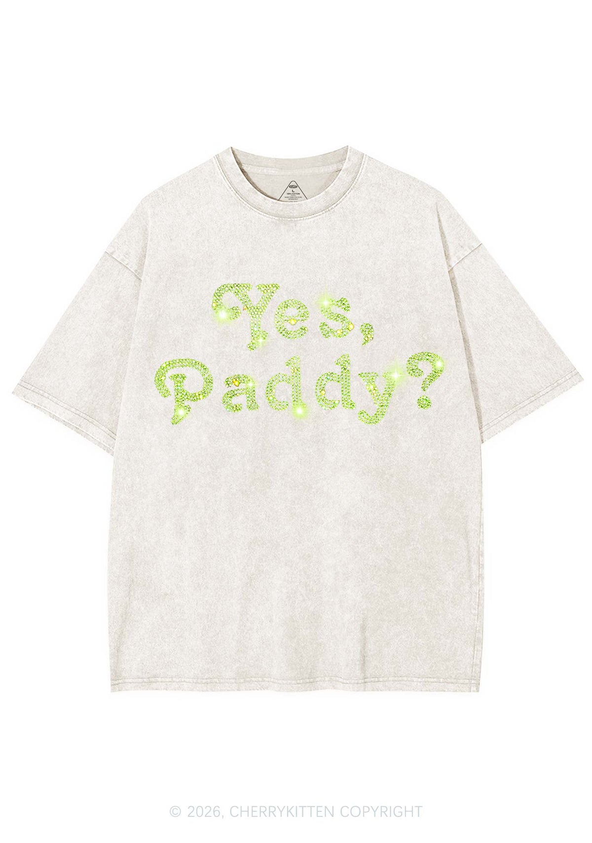 Rhinestone Yes Paddy St Patricks Y2K Shirts Washed Tee Cherrykitten