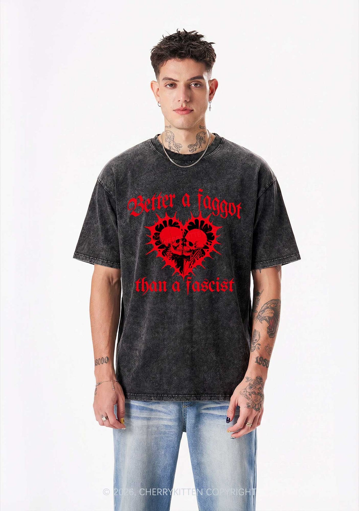 Better Faggot Than Fascist Pride Y2K Shirts Washed Tee Cherrykitten