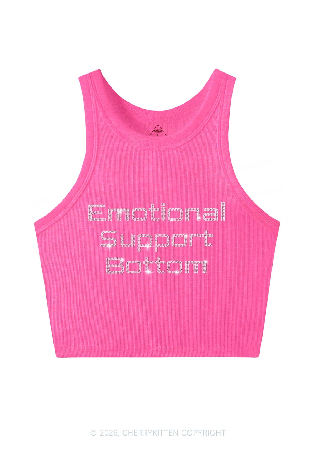 Rhinestone Emotional Support Bottom Pride Y2K Crop Tank Top Cherrykitten