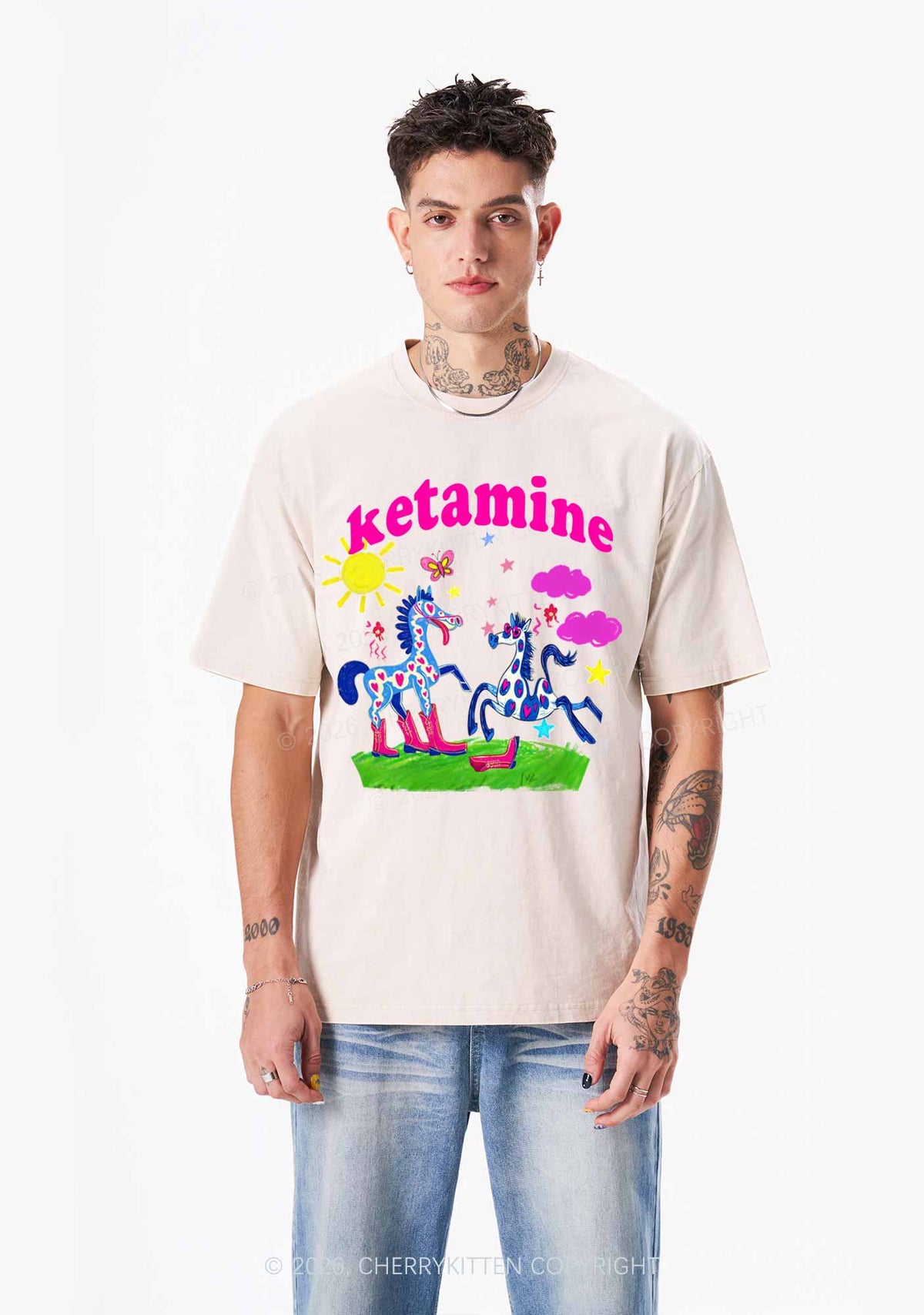 Heart Spotted Pony Y2K Shirts Washed Tee Cherrykitten