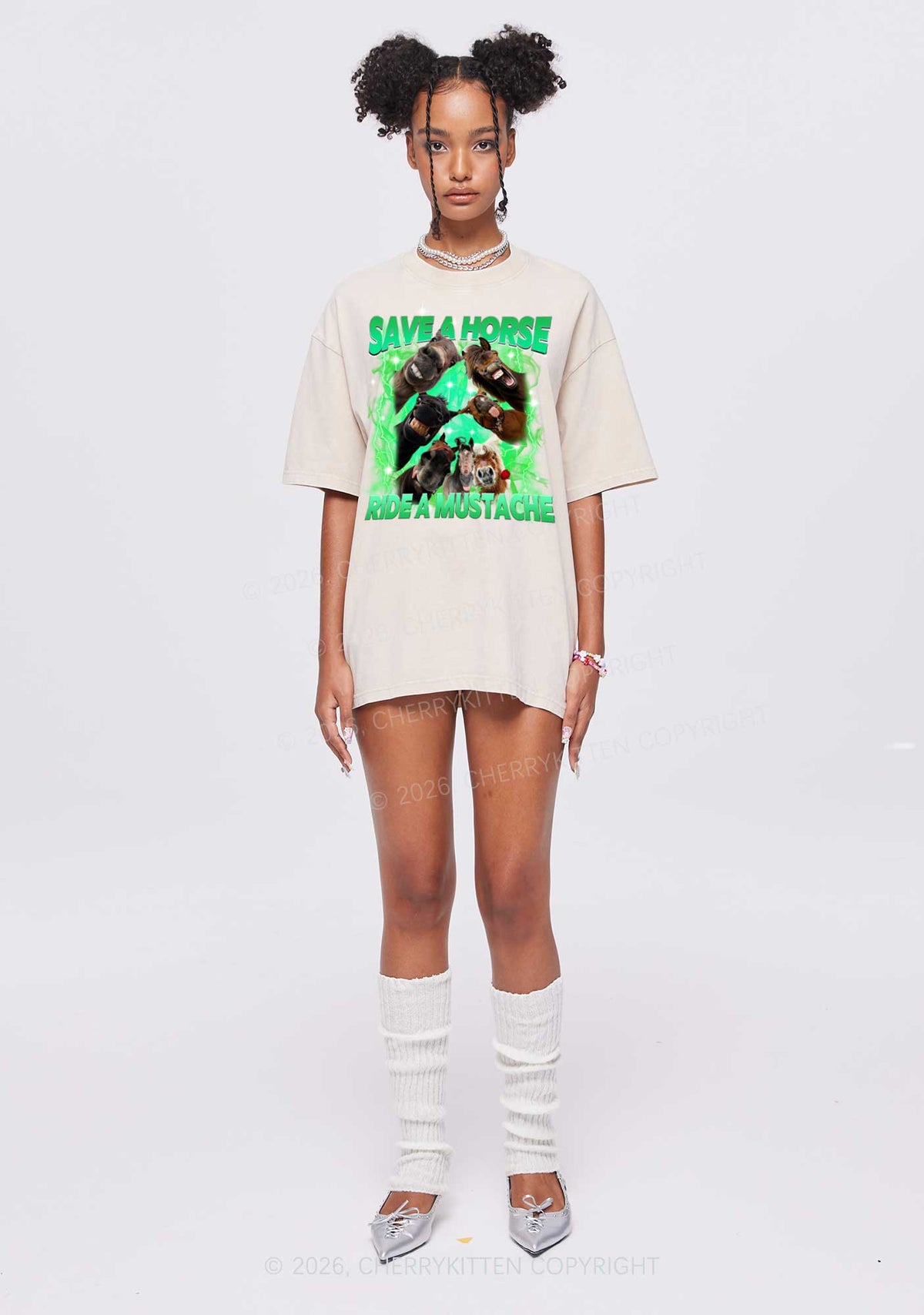 Save Horse Ride Mustache Y2K Shirts Washed Tee Cherrykitten