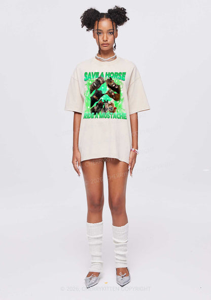 Save Horse Ride Mustache Y2K Shirts Washed Tee Cherrykitten