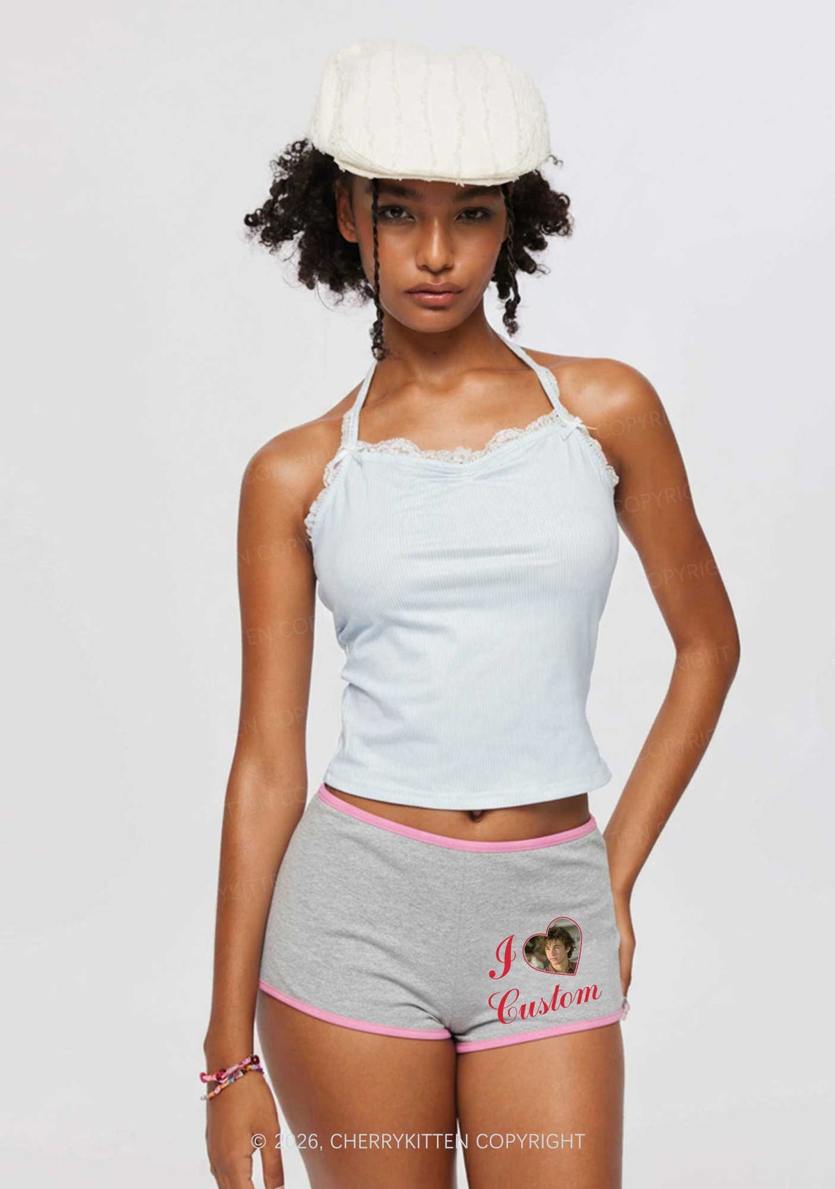 I Love Custom Photo Valentine's Day Y2K Booty Shorts Cherrykitten