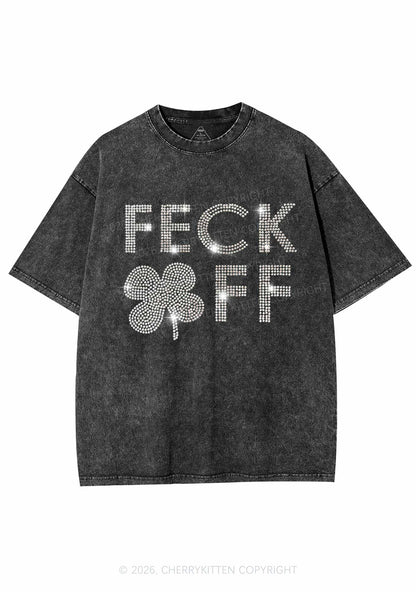 Rhinestone Feck Off St Patricks Y2K Shirts Washed Tee Cherrykitten