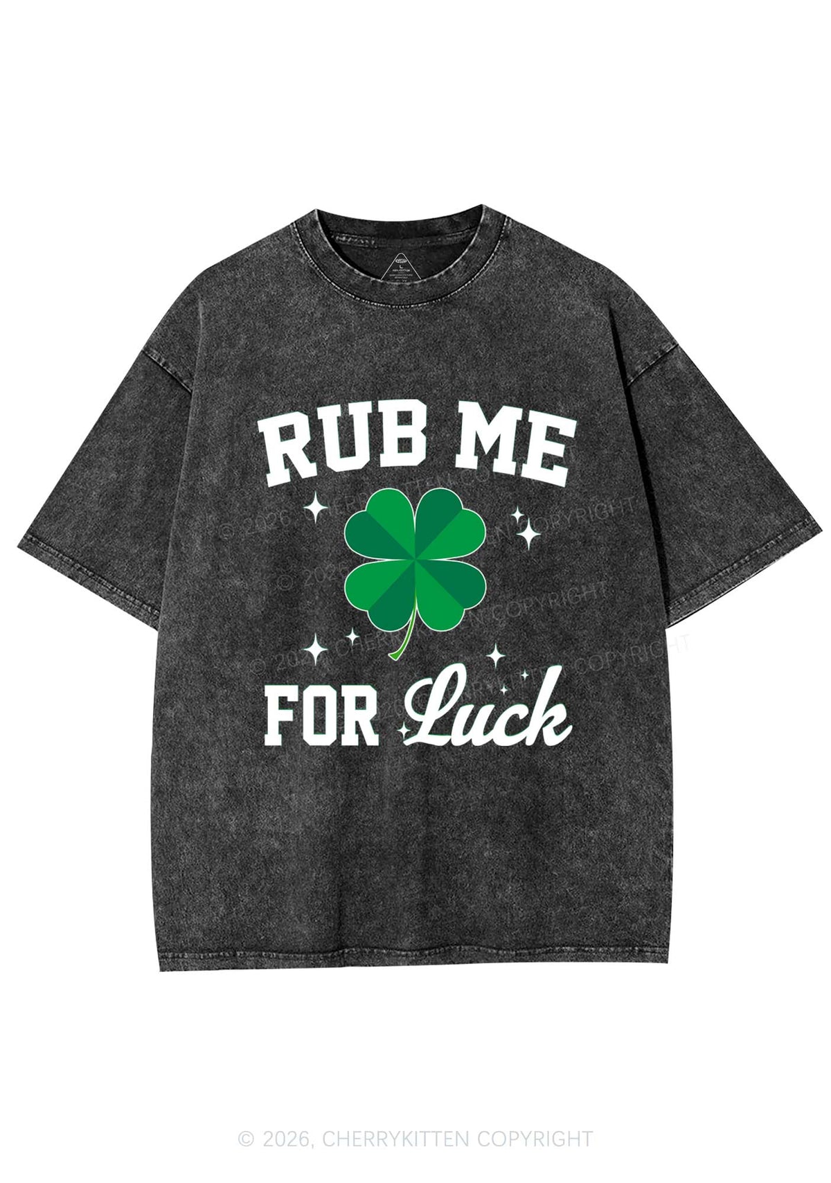 Rub Me For Luck St Patricks Y2K Shirts Washed Tee Cherrykitten