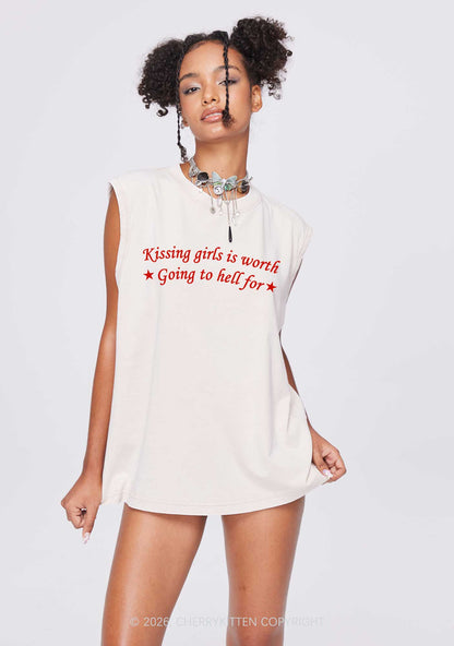 Kissing Girls Is Worth Pride Y2K Washed Muscle Tank Cherrykitten