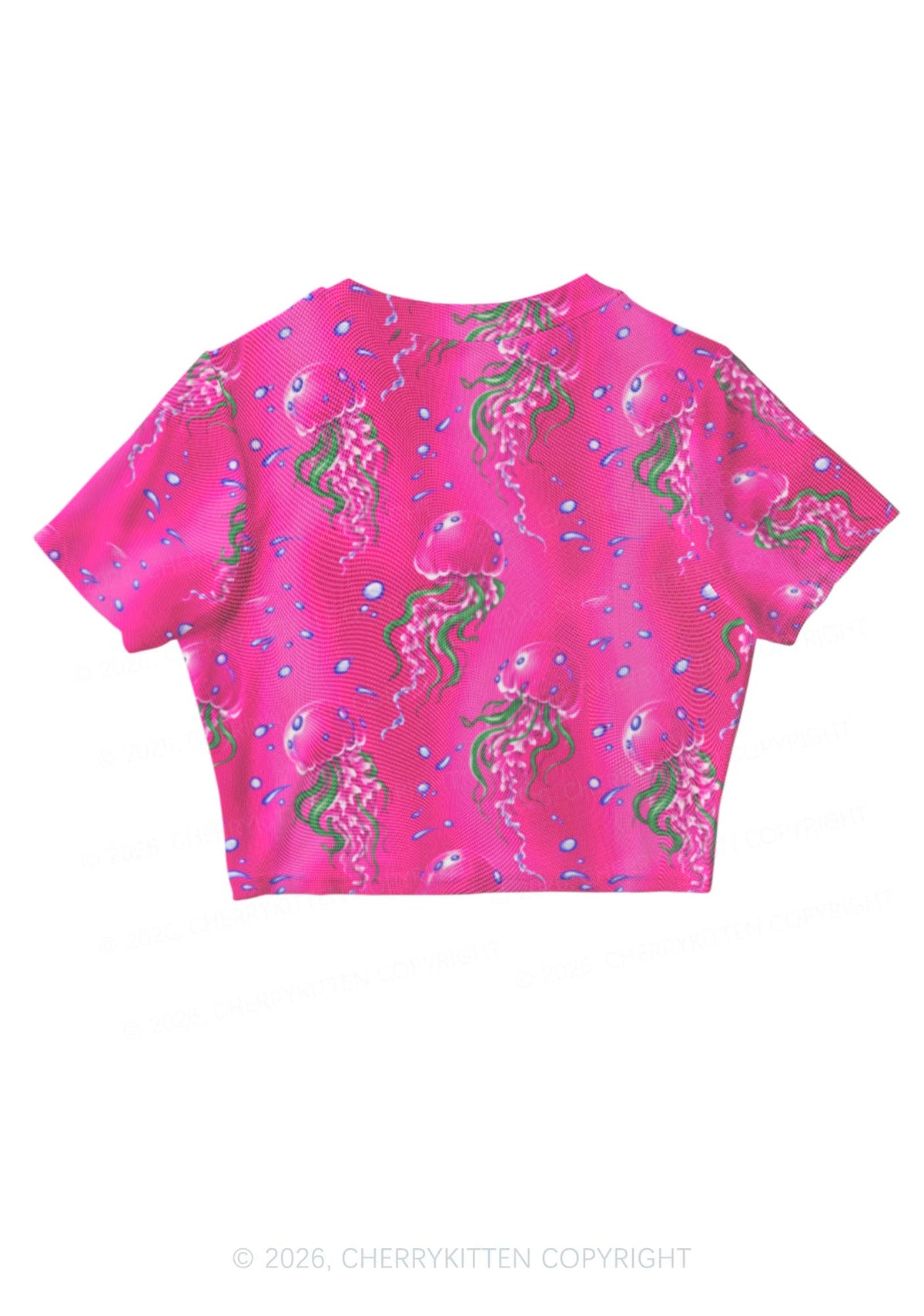 Hot Pink Jellyfish Bubble Y2K Mesh Crop Top Cherrykitten