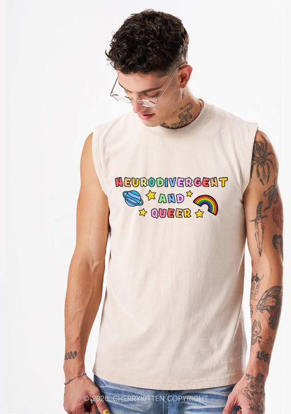 Neurodivergent And Queer Y2K Washed Muscle Tank Cherrykitten