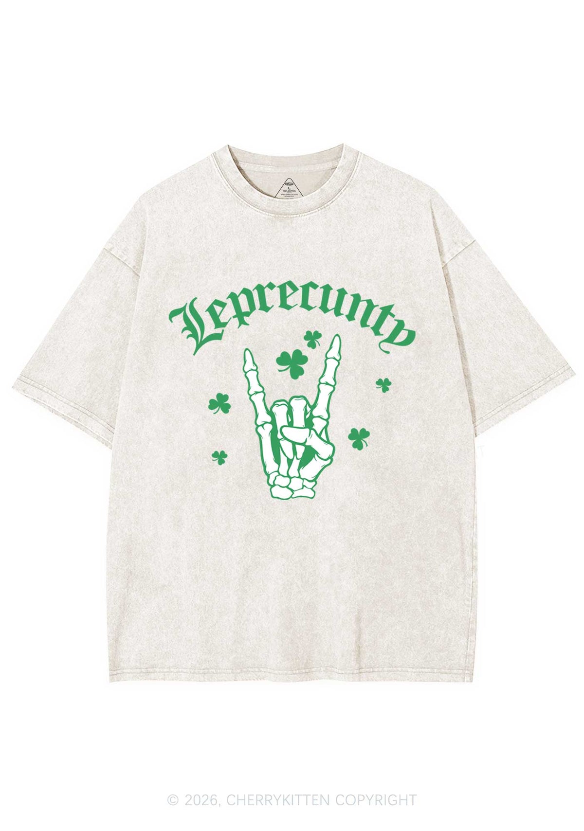 Leprecunty Skull St Patricks Y2K Shirts Washed Tee Cherrykitten