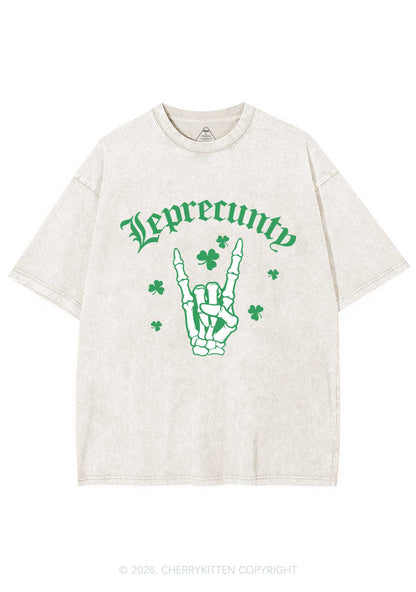 Leprecunty Skull St Patricks Y2K Shirts Washed Tee Cherrykitten