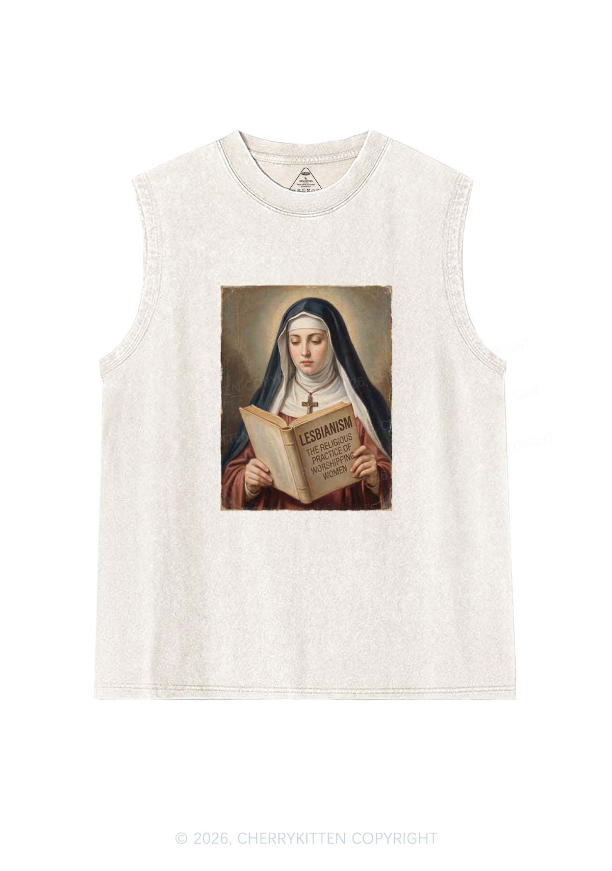 Lesbianism Nun Pride Y2K Washed Muscle Tank Cherrykitten