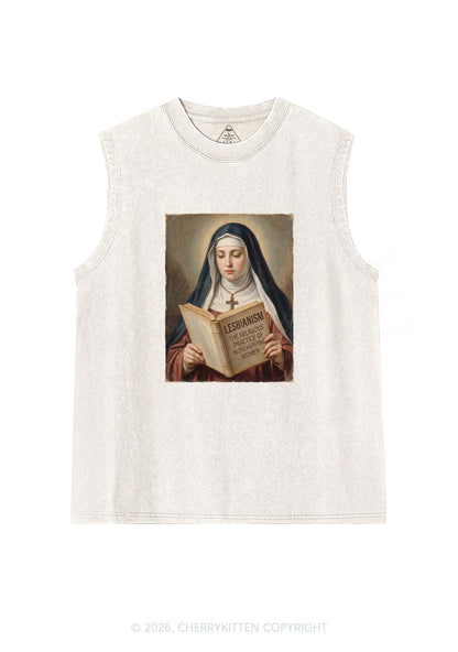 Lesbianism Nun Pride Y2K Washed Muscle Tank Cherrykitten