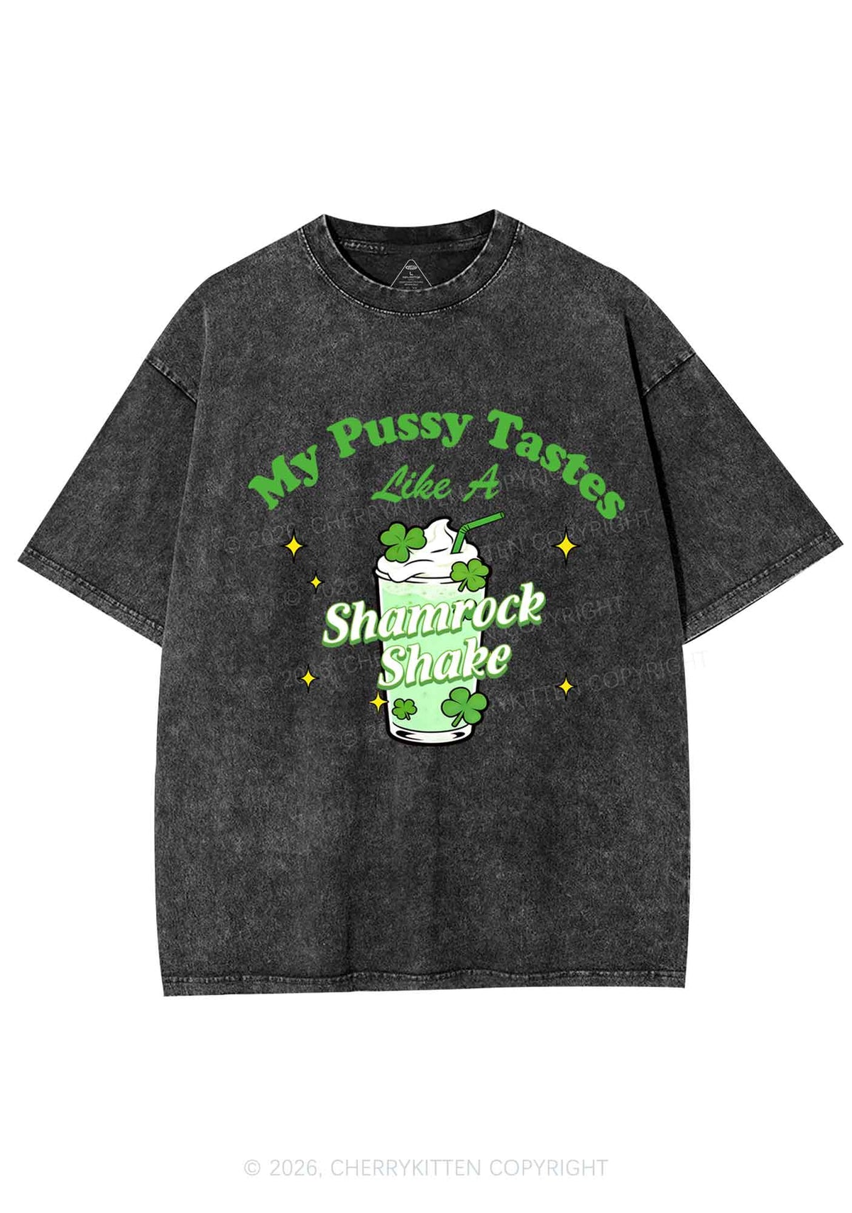 My Puxxy Tastes Like Shamrock Shake St Patricks Y2K Shirts Washed Tee Cherrykitten