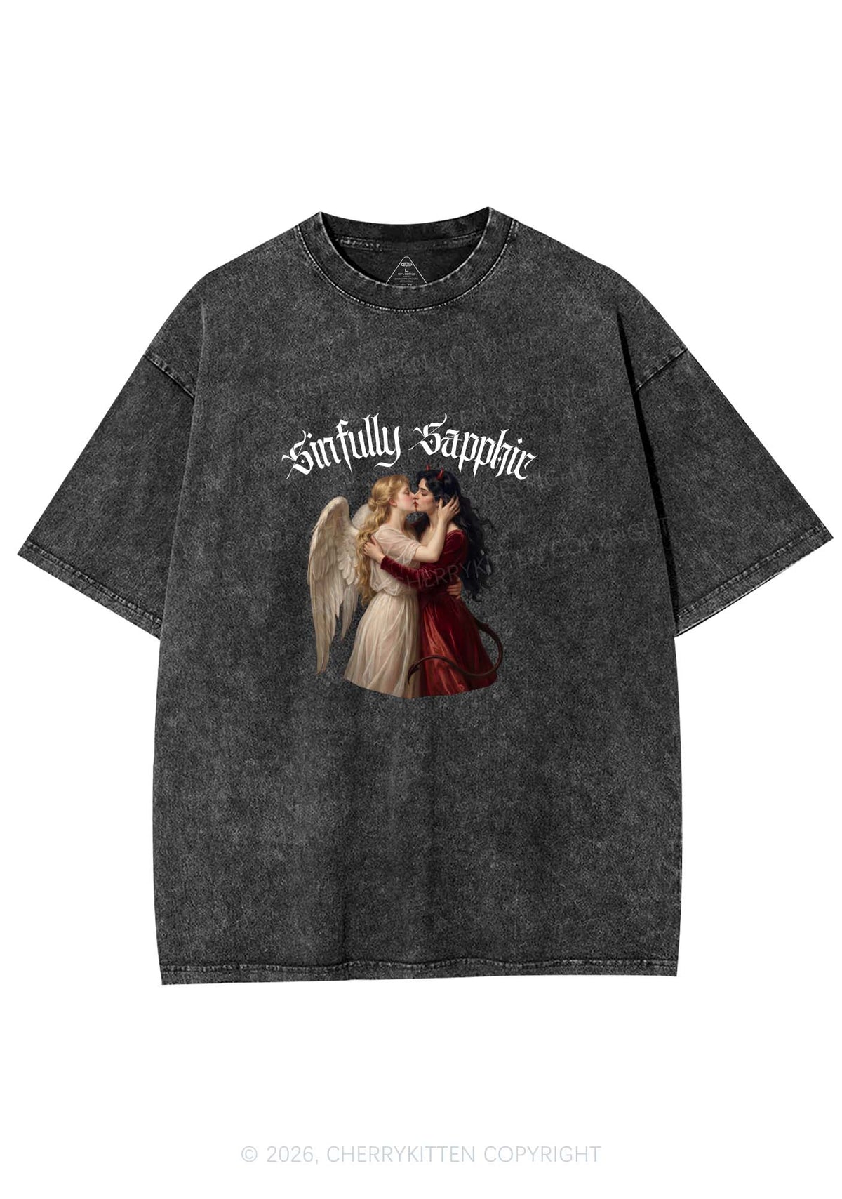 Sinfully Sapphic Pride Y2K Shirts Washed Tee Cherrykitten