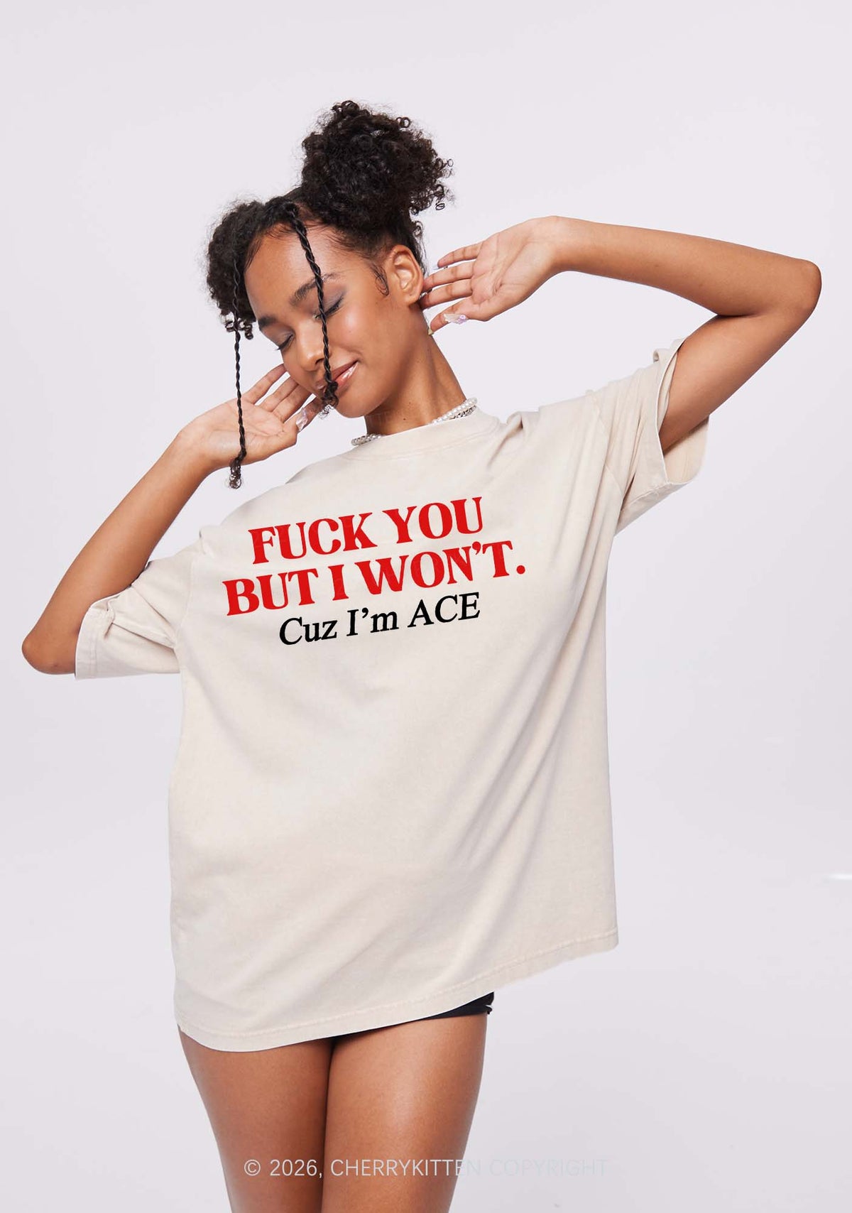 Fxxk You Cuz Im Ace Pride Y2K Shirts Washed Tee Cherrykitten