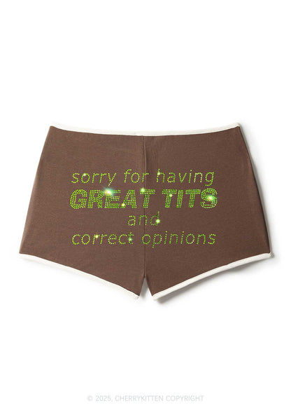 Rhinestone Sorry For Having Correct Opinions Y2K Booty Shorts Cherrykitten