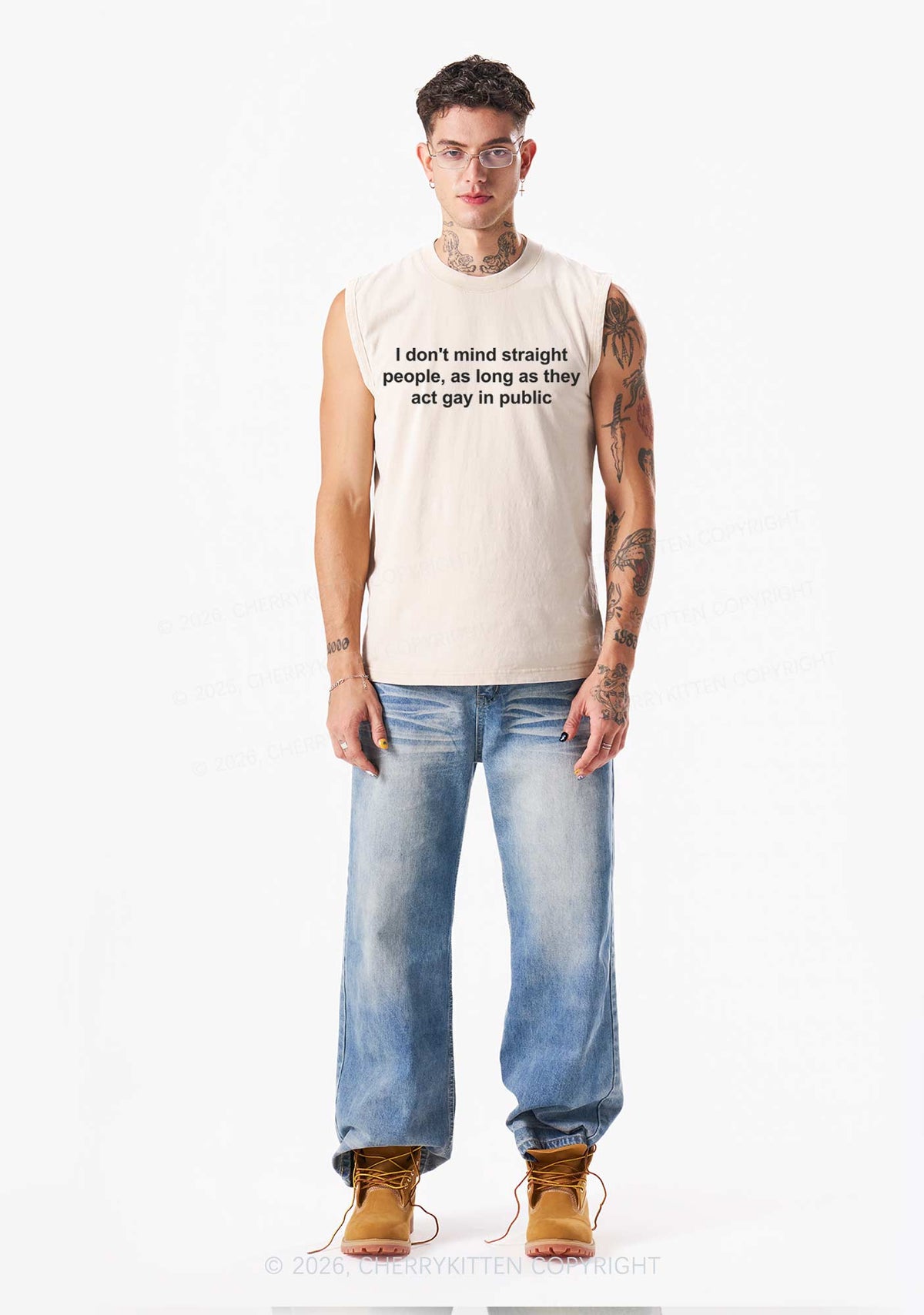 Act Gay In Public Pride Y2K Washed Muscle Tank Cherrykitten