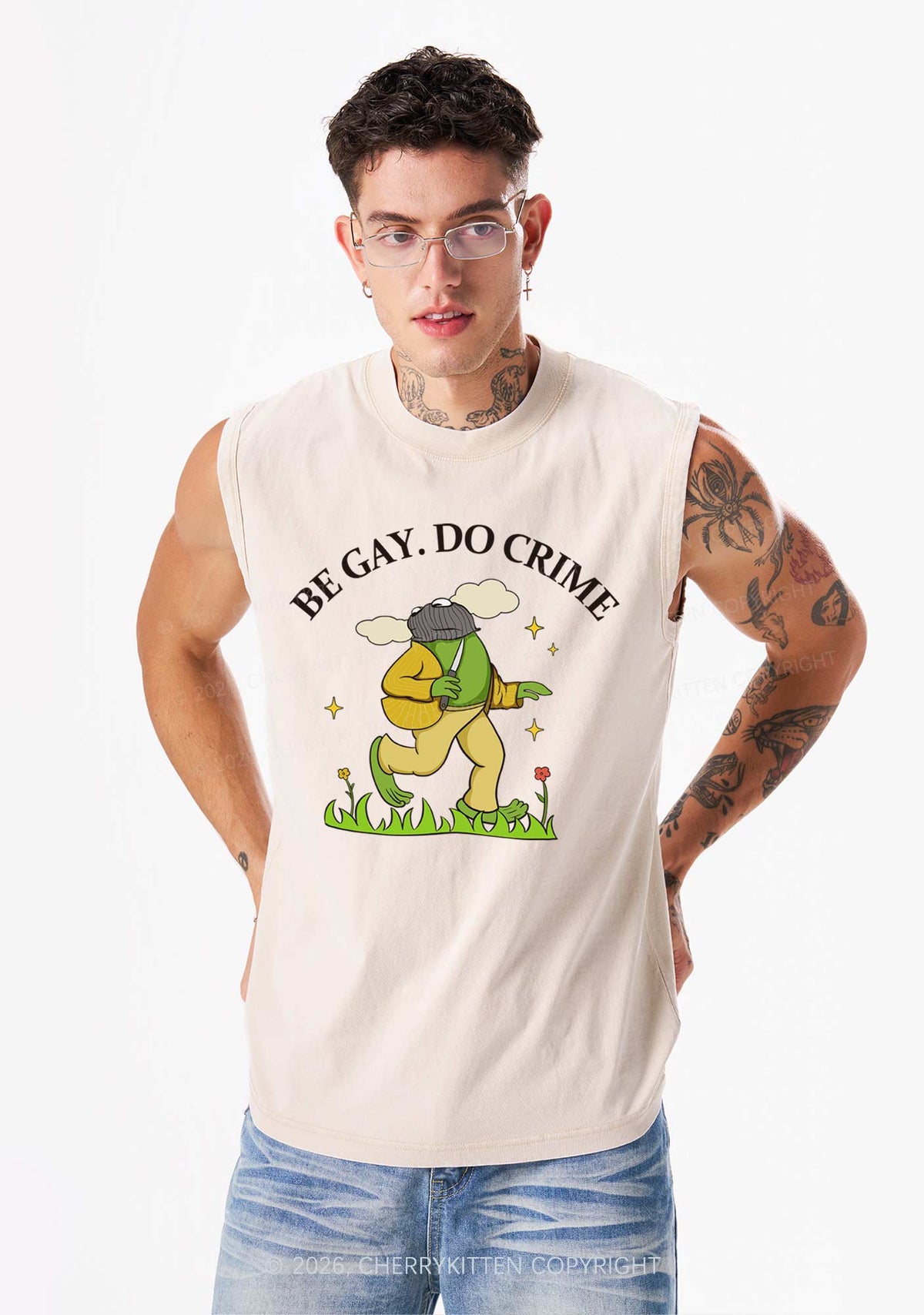 Be Gay Do Crime Frog Pride Y2K Washed Muscle Tank Cherrykitten