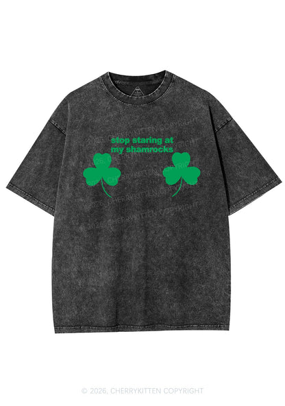 Stop Staring At My Shamrocks St Patricks Y2K Shirts Washed Tee Cherrykitten