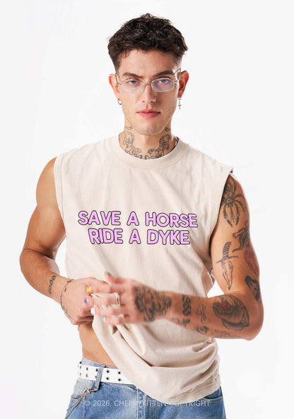 Save Horse Ride Dyke Pride Y2K Washed Muscle Tank Cherrykitten