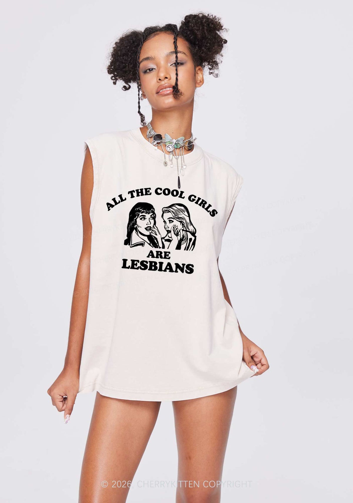 Cool Girls Lesbians Pride Y2K Washed Muscle Tank Cherrykitten