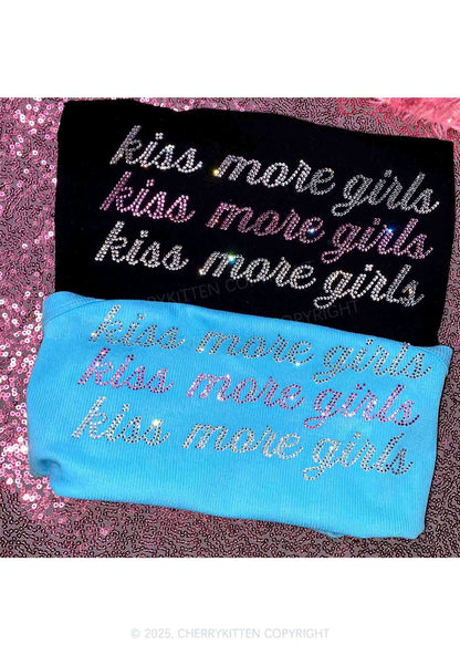 Rhinestone Kiss More Girls Pride Y2K Crop Tank Top Cherrykitten