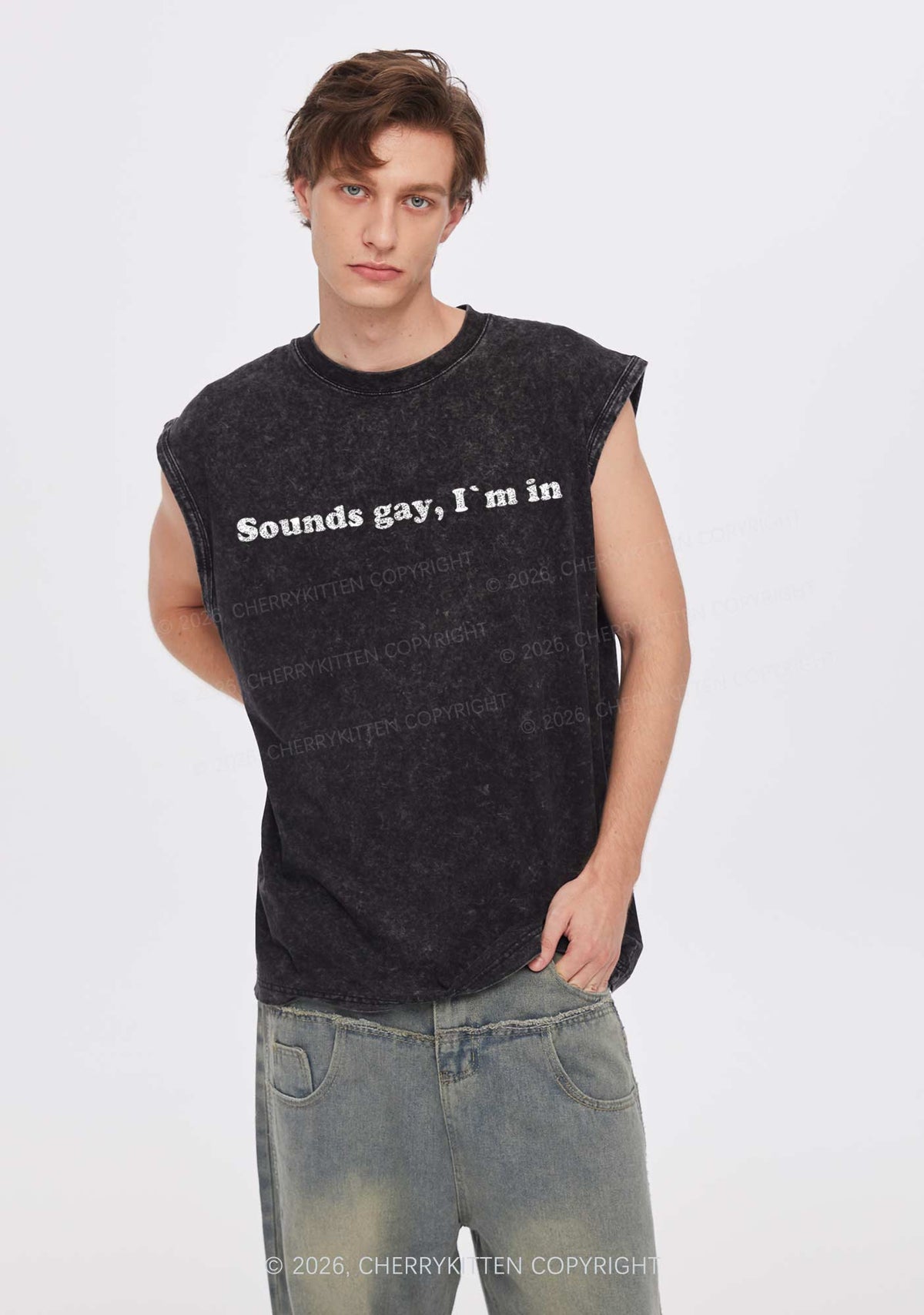Glitter Sounds Gay Pride Y2K Washed Muscle Tank Cherrykitten