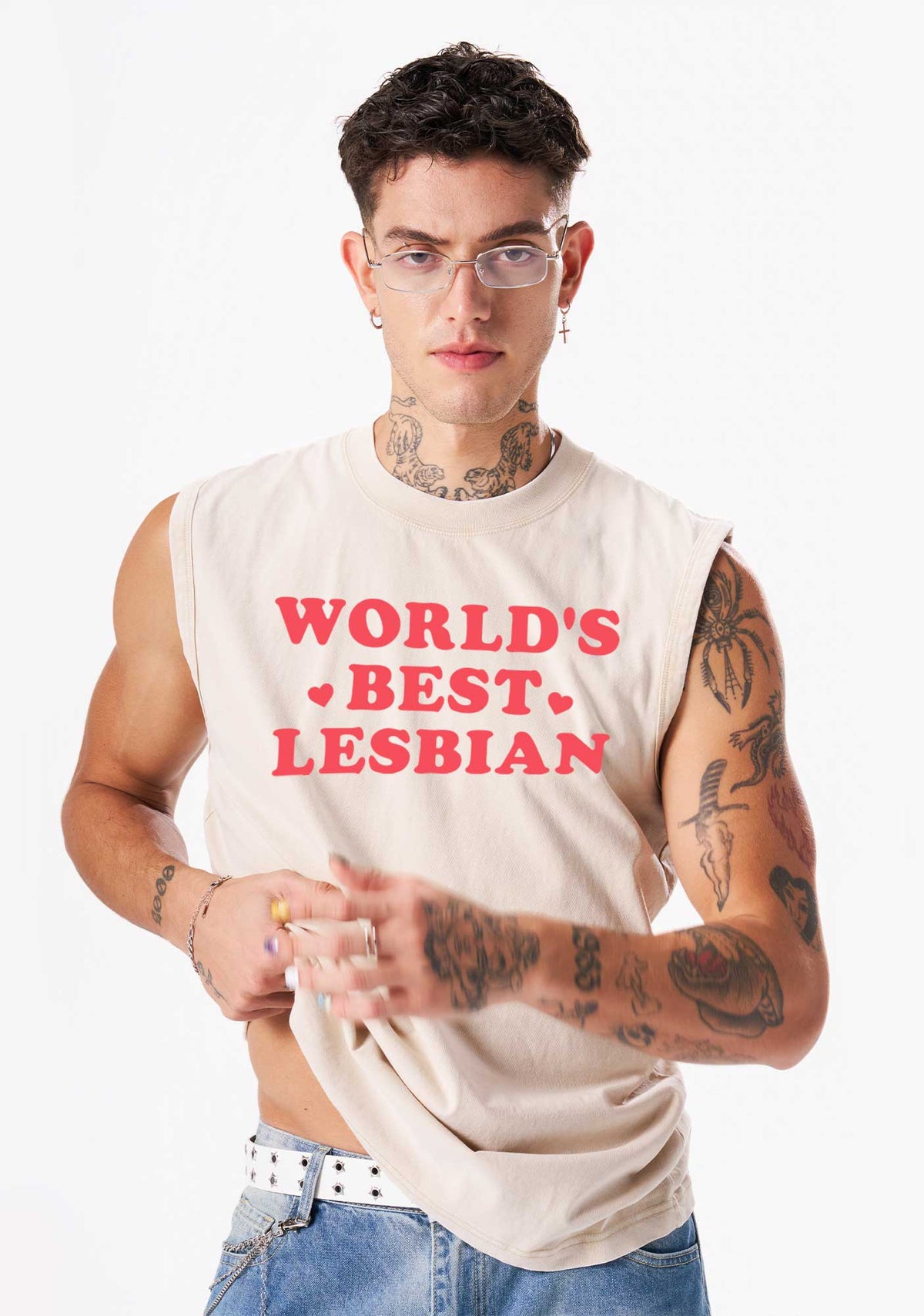 Worlds Best Lesbian Pride Y2K Washed Muscle Tank Cherrykitten