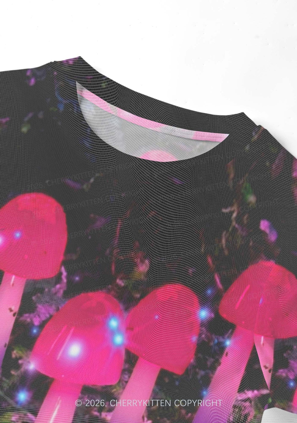 Bisexual Glowing Mushroom Pride Y2K Mesh Crop Top Cherrykitten