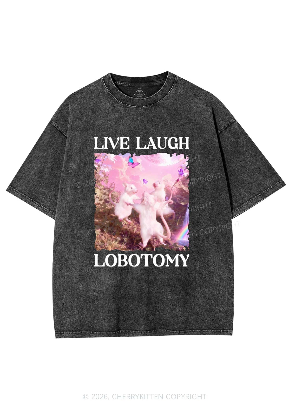 Live Laugh Lobotomy Rats Y2K Shirts Washed Tee Cherrykitten Art by OhStuffinell Taxidermy