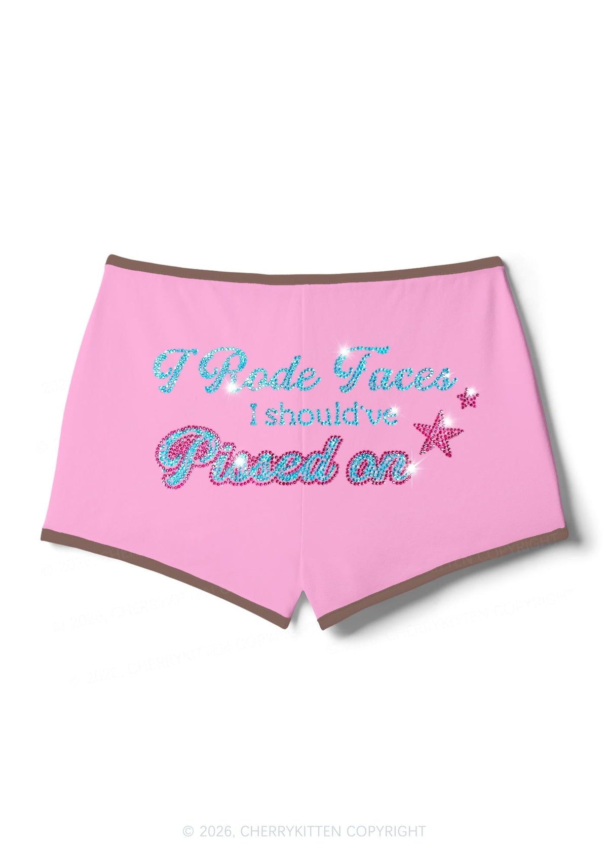 Rhinestone I Rode Faces Y2K Booty Shorts Cherrykitten