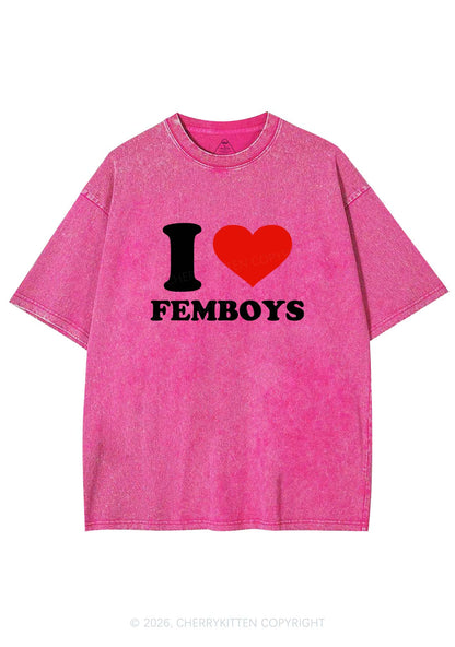I Love Femboys Pride Y2K Shirts Washed Tee Cherrykitten