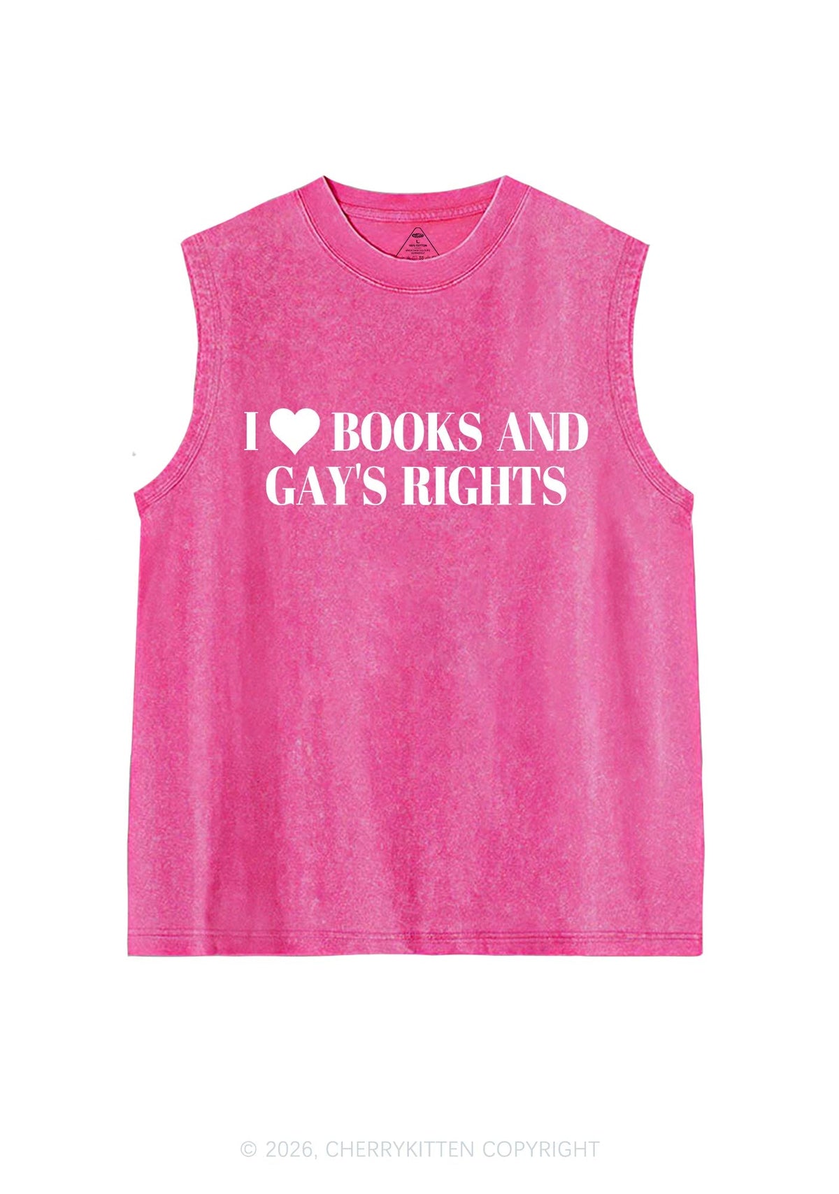 I Love Books And Gay Rights Pride Y2K Washed Muscle Tank Cherrykitten