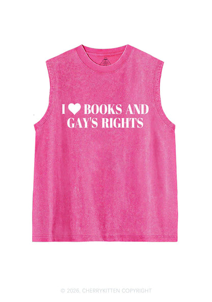 I Love Books And Gay Rights Pride Y2K Washed Muscle Tank Cherrykitten
