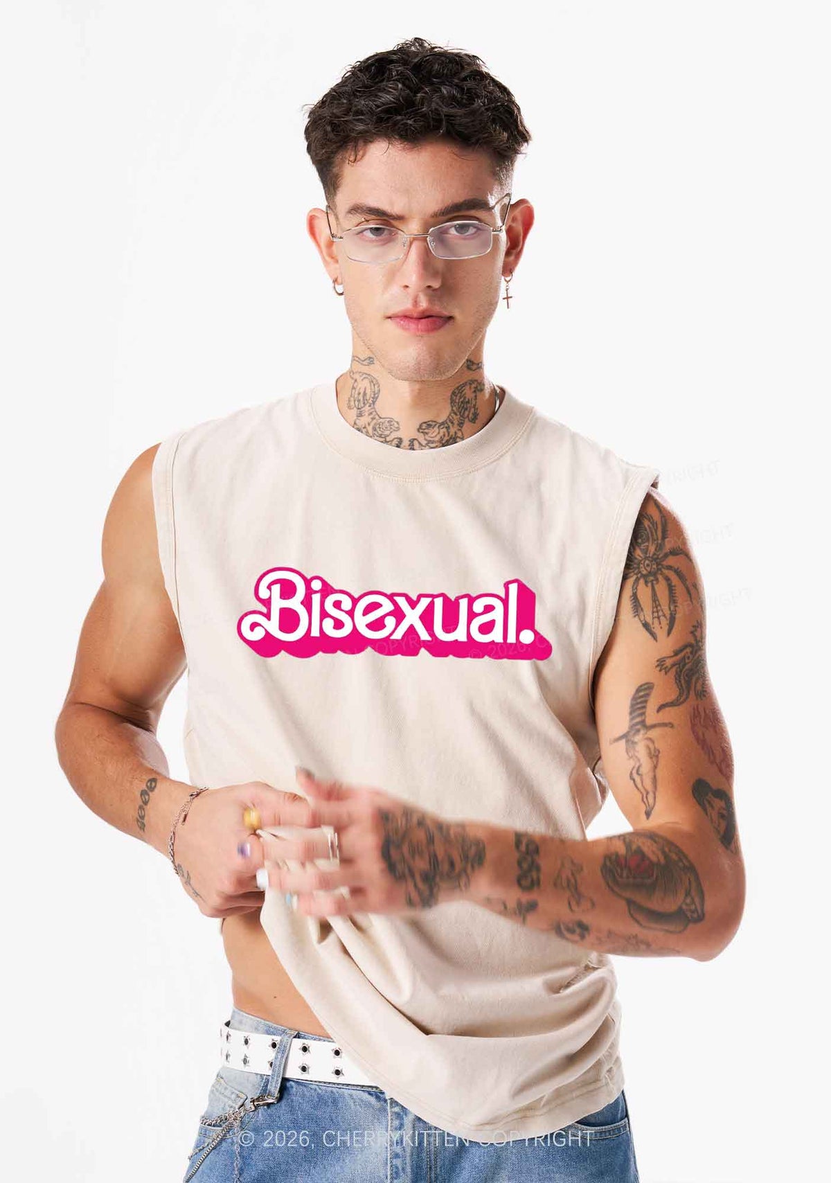 Pink Bisexual Pride Y2K Washed Muscle Tank Cherrykitten