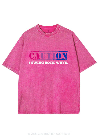 Caution I Swing Both Ways Pride Y2K Shirts Washed Tee Cherrykitten