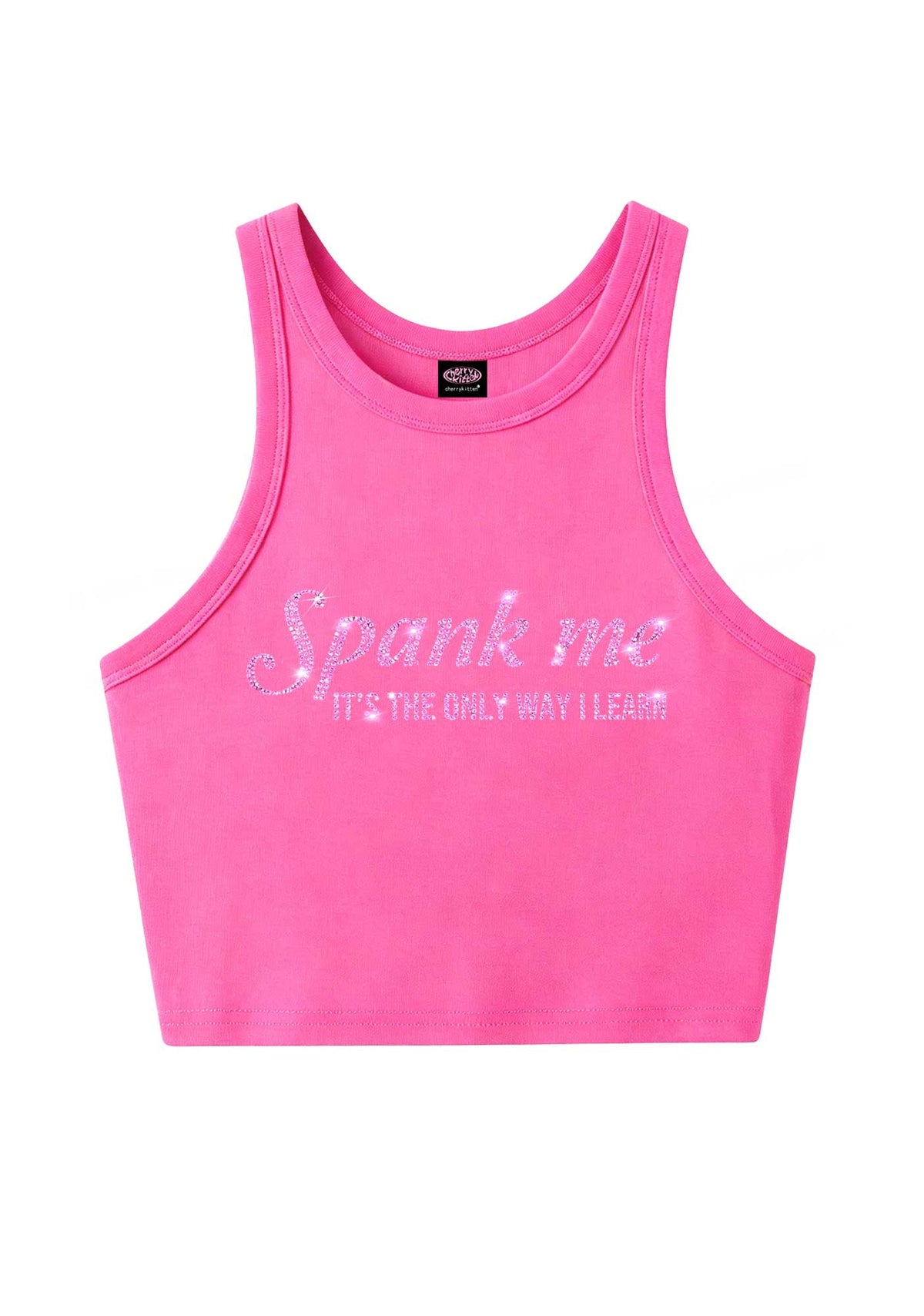 Rhinestone Spank Me Y2K Crop Tank Top Cherrykitten