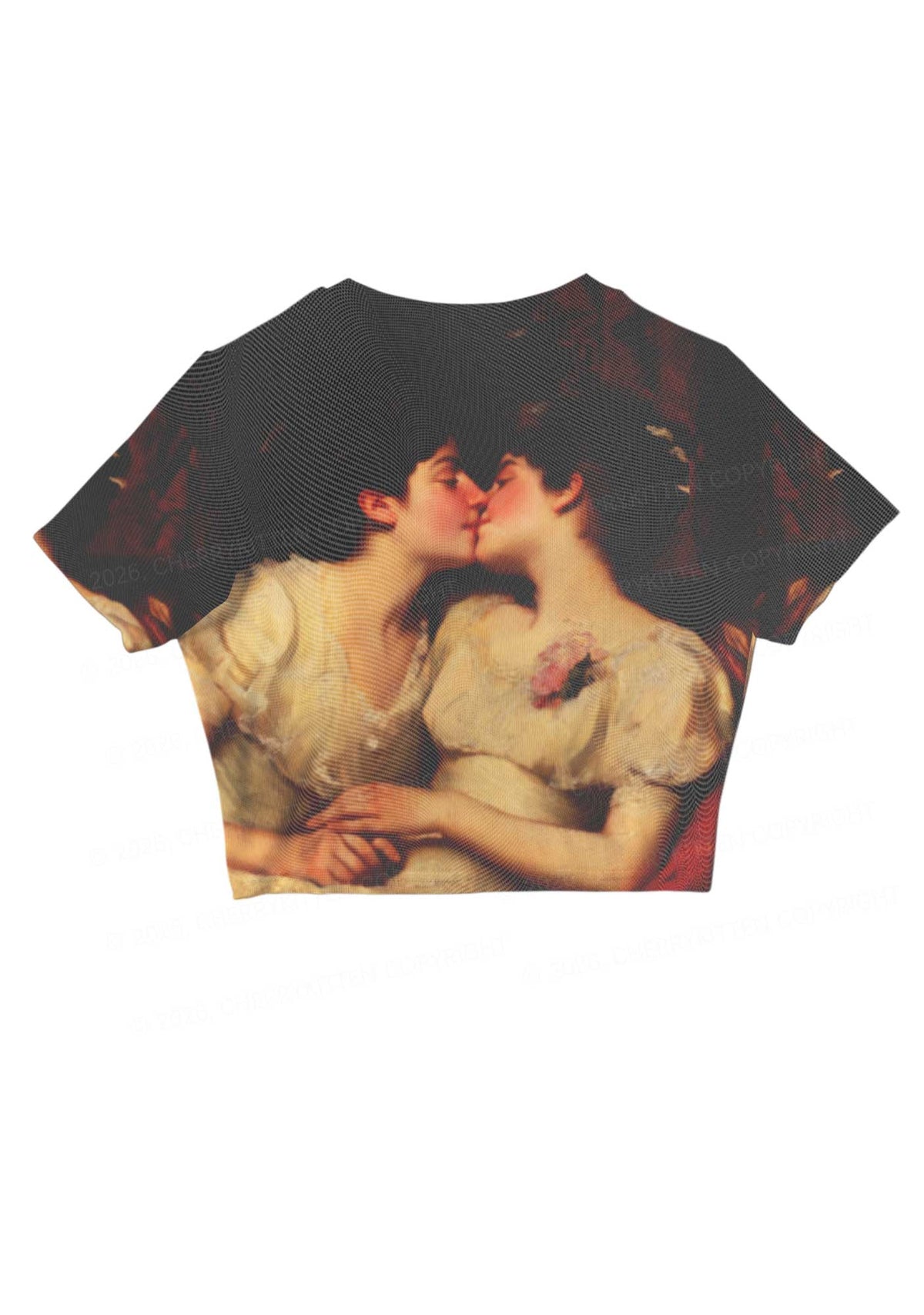 Vintage Women Kissing Pride Y2K Mesh Crop Top Cherrykitten