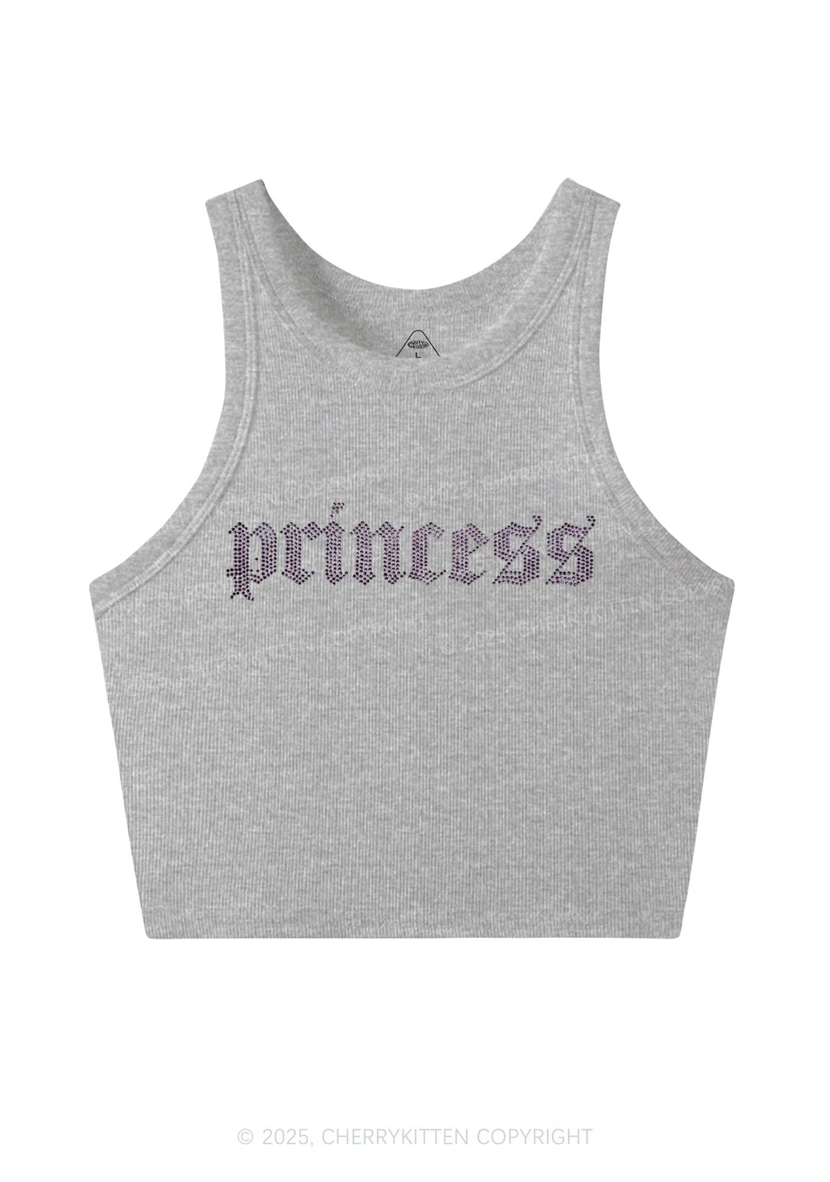 Rhinestone Princess Y2K Crop Tank Top Cherrykitten