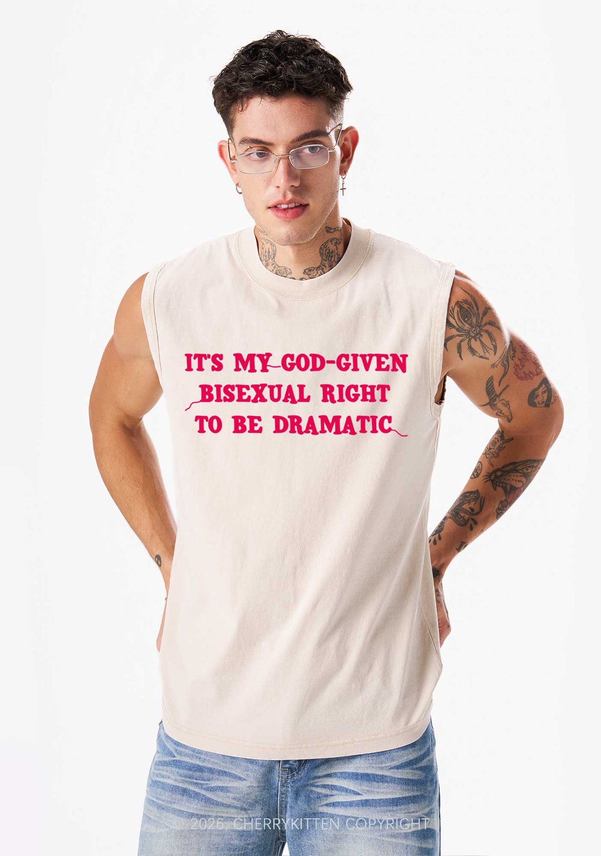 God Given Bisexual Right Pride Y2K Washed Muscle Tank Cherrykitten